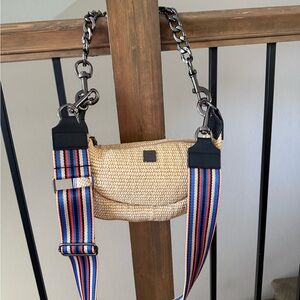 THINK ROYLN Straw Crossbody Bag with Multicolor Strap